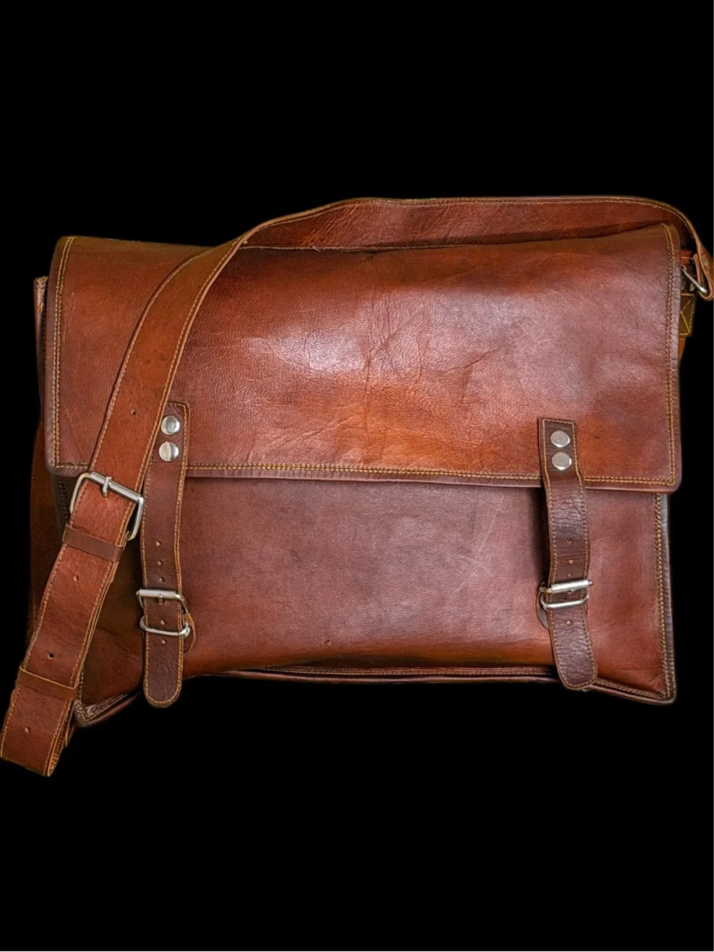 Carbon2Cobalt Men's Tan Leather Messenger Bag